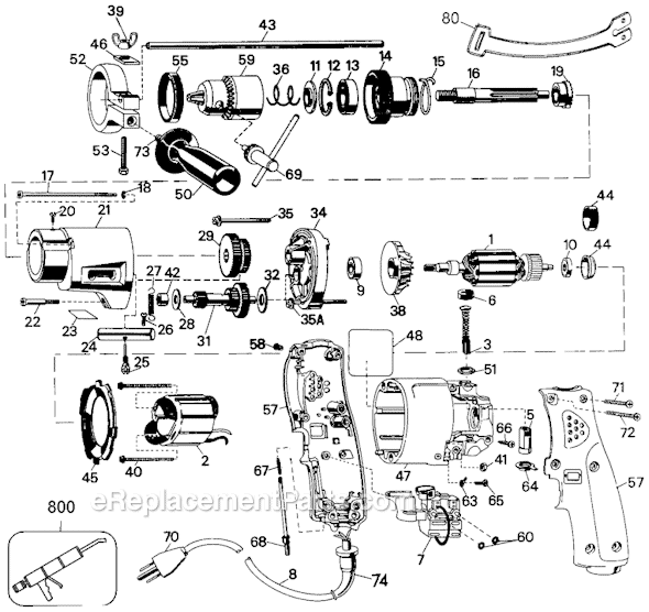 Page A Diagram and Parts List for 5076-09 Type 2 Black and Decker Hammer Drill